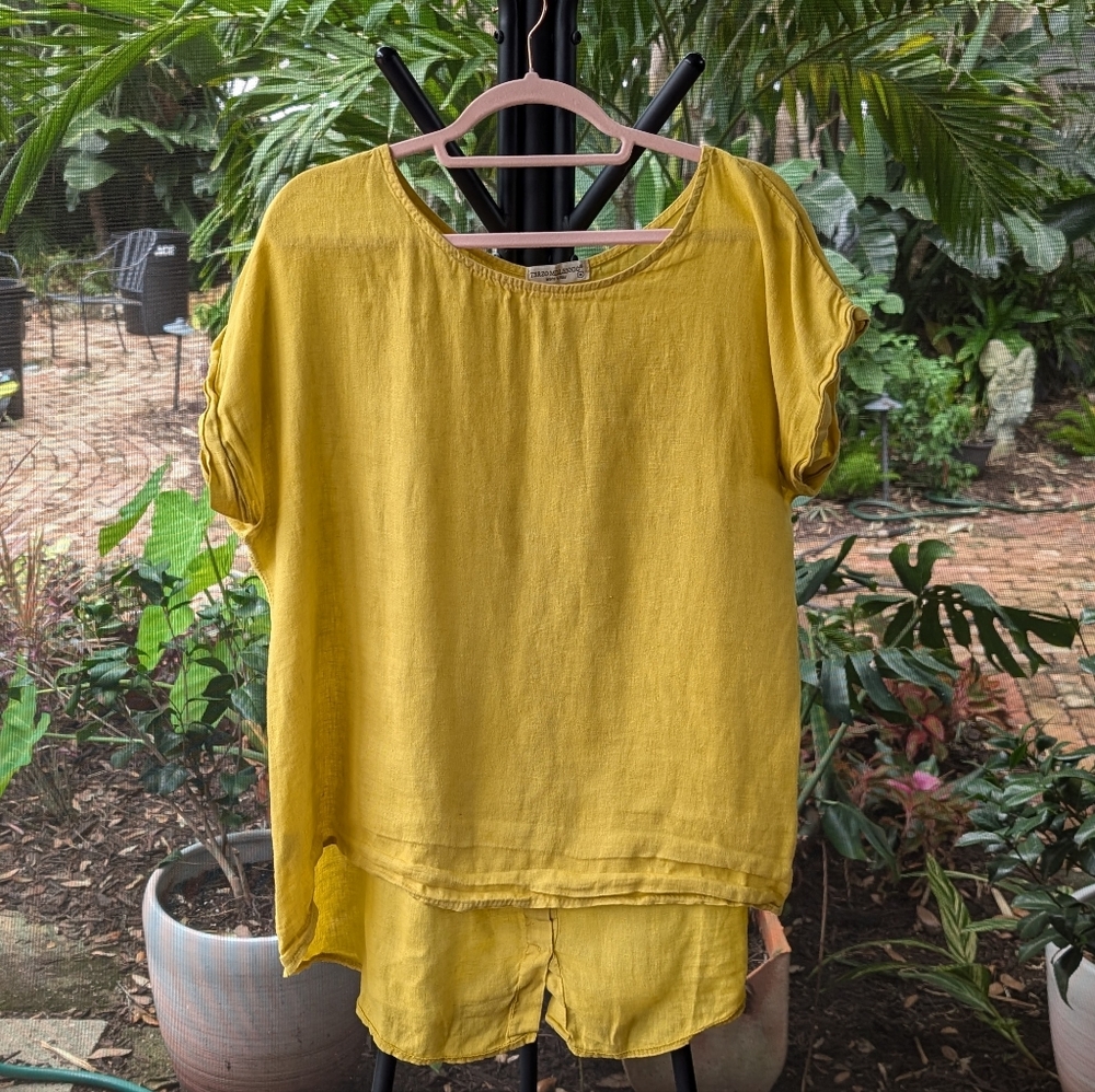 Yellow Button-Down Women's Top 100% Linen